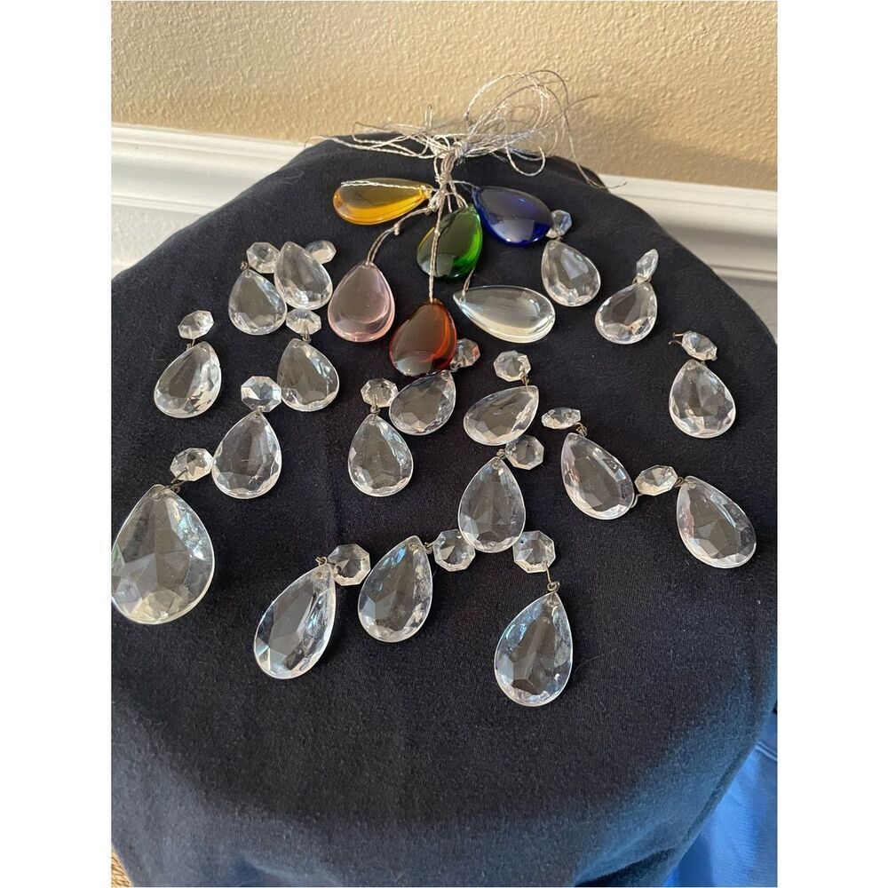 Crystal Chandelier Prisms with Multicolor Teardrop Accents